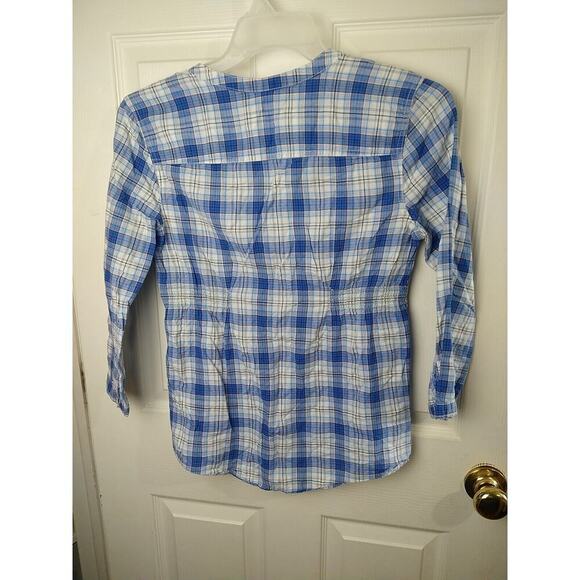 abercrombie and fitch V Button Blue Plaid Button Sleeve Blouse. Size L - Picture 9 of 9